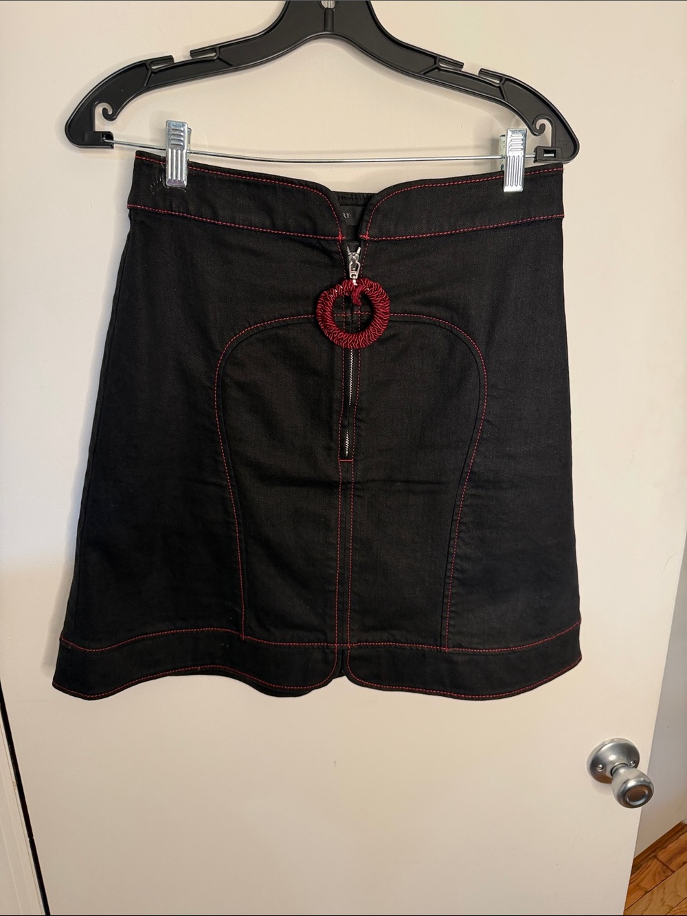 Ellery Black Mini Skirt with Red Topstitching and Ring Zip